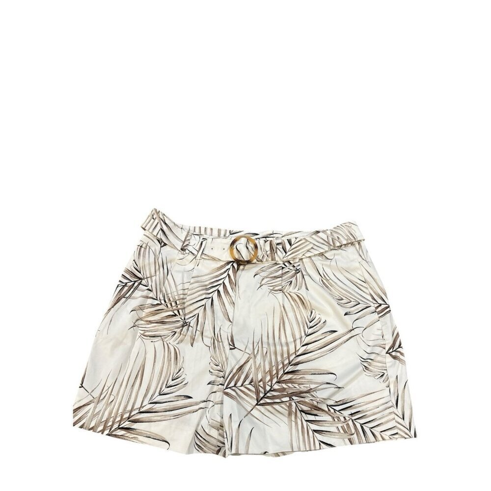White House Black Market Cream Palm-Print Paperbag Shorts